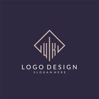 WK initial monogram logo with rectangle style design vector