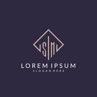 SM initial monogram logo with rectangle style design