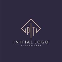PT initial monogram logo with rectangle style design vector