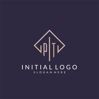 PT initial monogram logo with rectangle style design vector