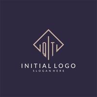 QT initial monogram logo with rectangle style design vector