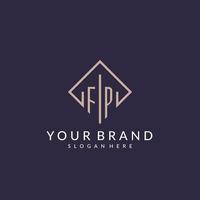 FP initial monogram logo with rectangle style design vector