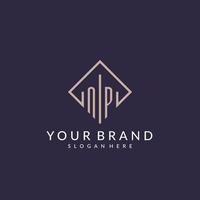 NP initial monogram logo with rectangle style design vector