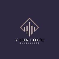 YO initial monogram logo with rectangle style design vector