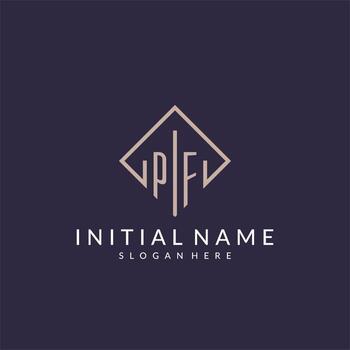 PF initial monogram logo with rectangle style design vector