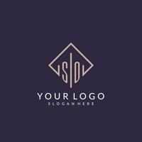 SO initial monogram logo with rectangle style design vector