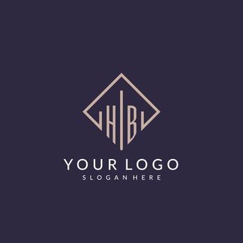 HB initial monogram logo with rectangle style design vector