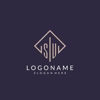 SU initial monogram logo with rectangle style design vector