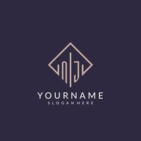 NJ initial monogram logo with rectangle style design vector