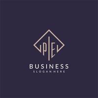 PE initial monogram logo with rectangle style design vector