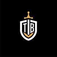 creative letter tb logo gaming esport con ideas de diseño de escudo y espada vector