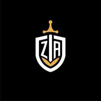 Creative letter ZA logo gaming esport with shield and sword design ideas vector