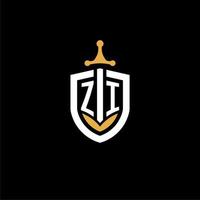 Creative letter zi logo gaming esport con ideas de diseño de escudo y espada vector