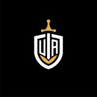 creative letter ua logo gaming esport con ideas de diseño de escudo y espada vector