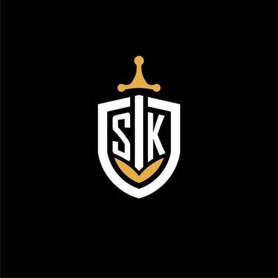 Creative letter SK logo gaming esport with shield and sword design ideas