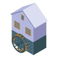 Farm water mill icon, isometric style vector