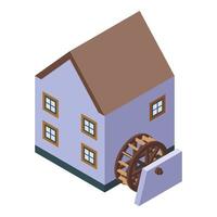House water mill icon, isometric style vector