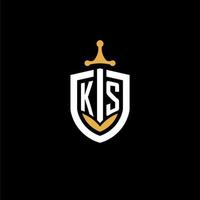 Creative letter KS logo gaming esport with shield and sword design ideas vector