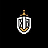 Creative letter KR logo gaming esport with shield and sword design ideas vector