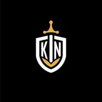 Creative letter KN logo gaming esport with shield and sword design ideas vector