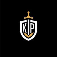 Creative letter KP logo gaming esport with shield and sword design ideas vector