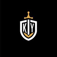 Creative letter ky logo gaming esport con ideas de diseño de escudo y espada vector