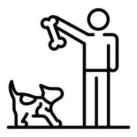 Man give bone to dog icon, outline style vector