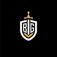 creative letter bg logo gaming esport con ideas de diseño de escudo y espada vector