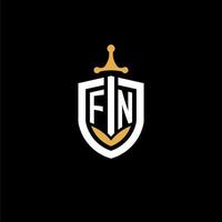 Creative letter FN logo gaming esport with shield and sword design ideas vector