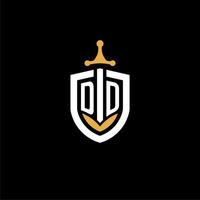 Creative letter dd logo gaming esport con ideas de diseño de escudo y espada vector