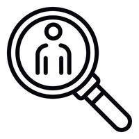 Person under the magnifier icon, outline style vector