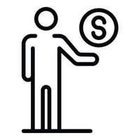 Man and coin icon, outline style vector