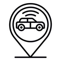 coche en icono de etiqueta geográfica, estilo de esquema vector