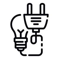 Light bulb with power cord icon, outline style vector