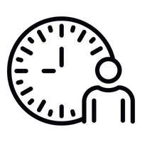 Man and analog clock icon, outline style vector