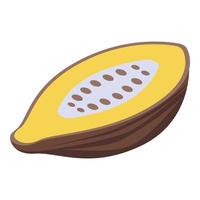 Cutted cocoa fruit icon, isometric style vector