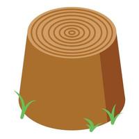 Grass near stump icon, isometric style vector