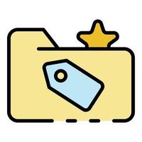 Folder with tag and star icon color outline vector