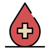 Blood drop with cross icon color outline vector