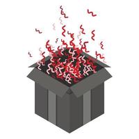 Open box confetti icon, isometric style vector