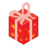 Red gift box xmas icon, isometric style vector