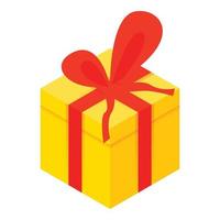 Yellow xmas gift box icon, isometric style vector