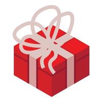 Red gift box icon, isometric style vector