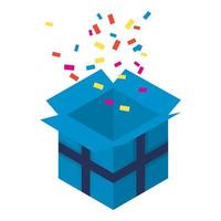 icono de caja de regalo azul abierto, estilo isométrico vector