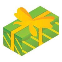 icono de caja de regalo verde, estilo isométrico vector