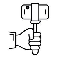 Smartphone in selfie stick icon, outline style vector