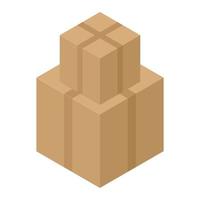 icono de pila de caja de cartón, estilo isométrico vector