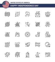 25 USA Line Signs Independence Day Celebration Symbols of muffin mail celebrate invitation envelope Editable USA Day Vector Design Elements