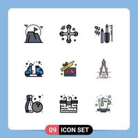 Stock Vector Icon Pack of 9 Line Signs and Symbols for summer cruiser internet of things bike equipment Editable Vector Design Elements