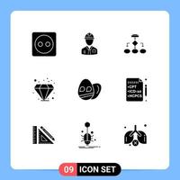 9 Thematic Vector Solid Glyphs and Editable Symbols of diamond structure labour scheme business Editable Vector Design Elements
